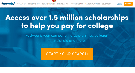 Fastweb Matches Students With Over 1 5 Million Targeted Scholarships - screenshot of the fastweb homepage